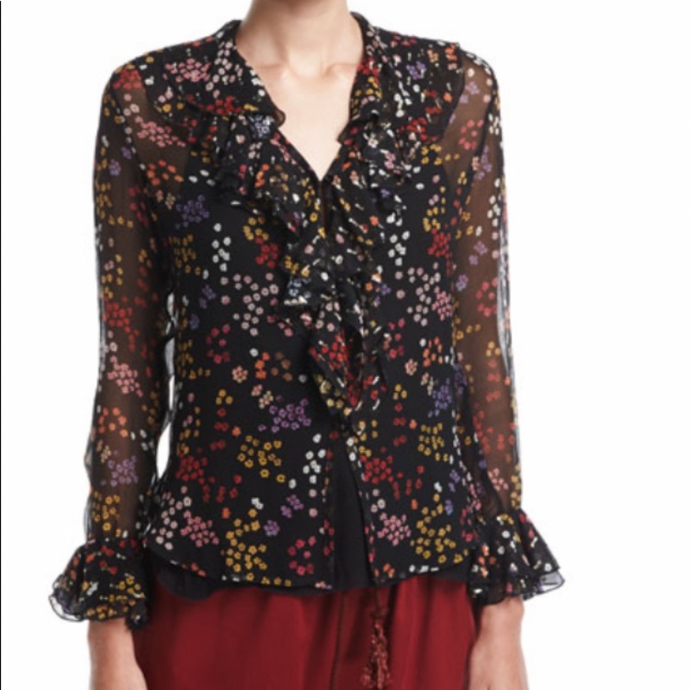 See by Chloe silk ruffled floral shirt, size XS-S